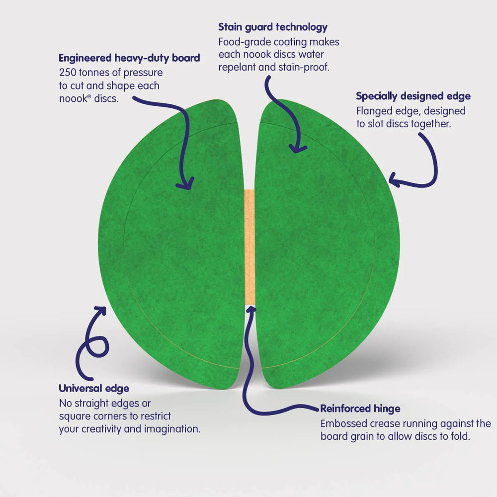 Front view of a noook play® disc showing texture, strength, and sustainable cardboard construction