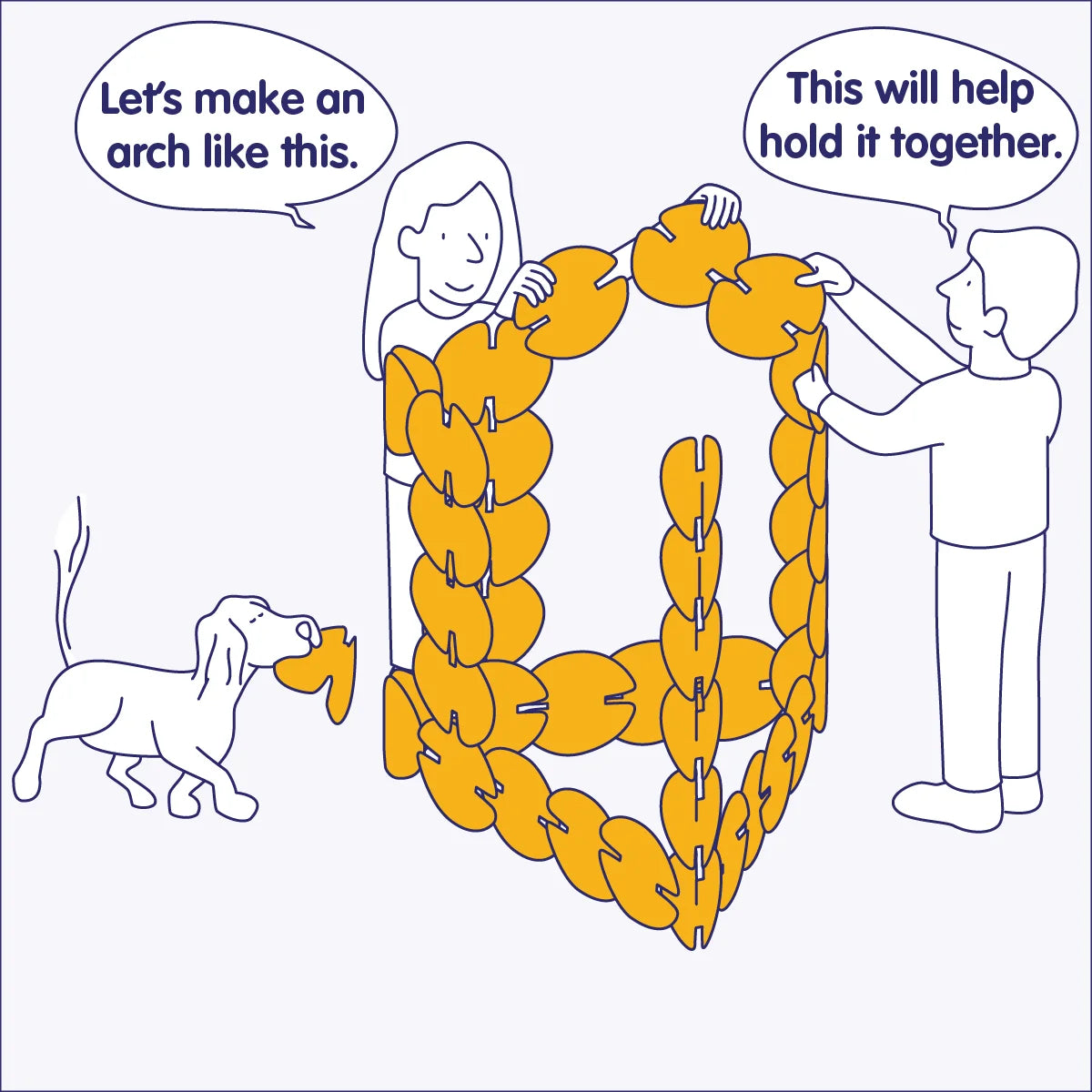 Child builds an arch with noook play® discs, exploring balance, shape, and creative construction