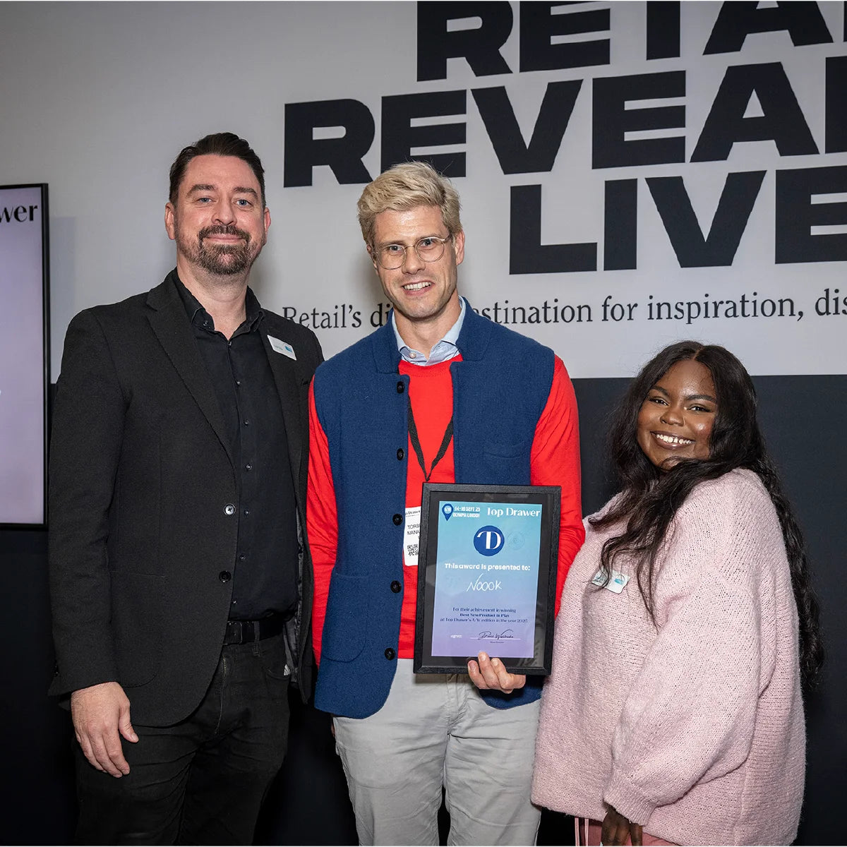 noook play® Top Drawer AW25 Award display, featuring modular play discs and award recognition signage