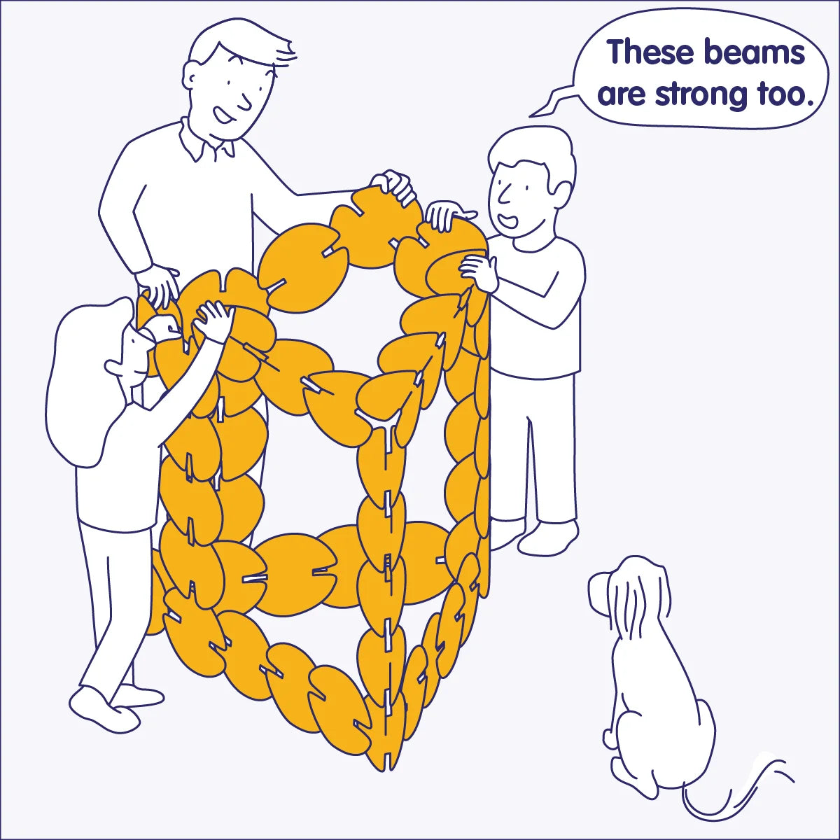 Child tests the strength of noook play® beams, learning balance and structure through creative play