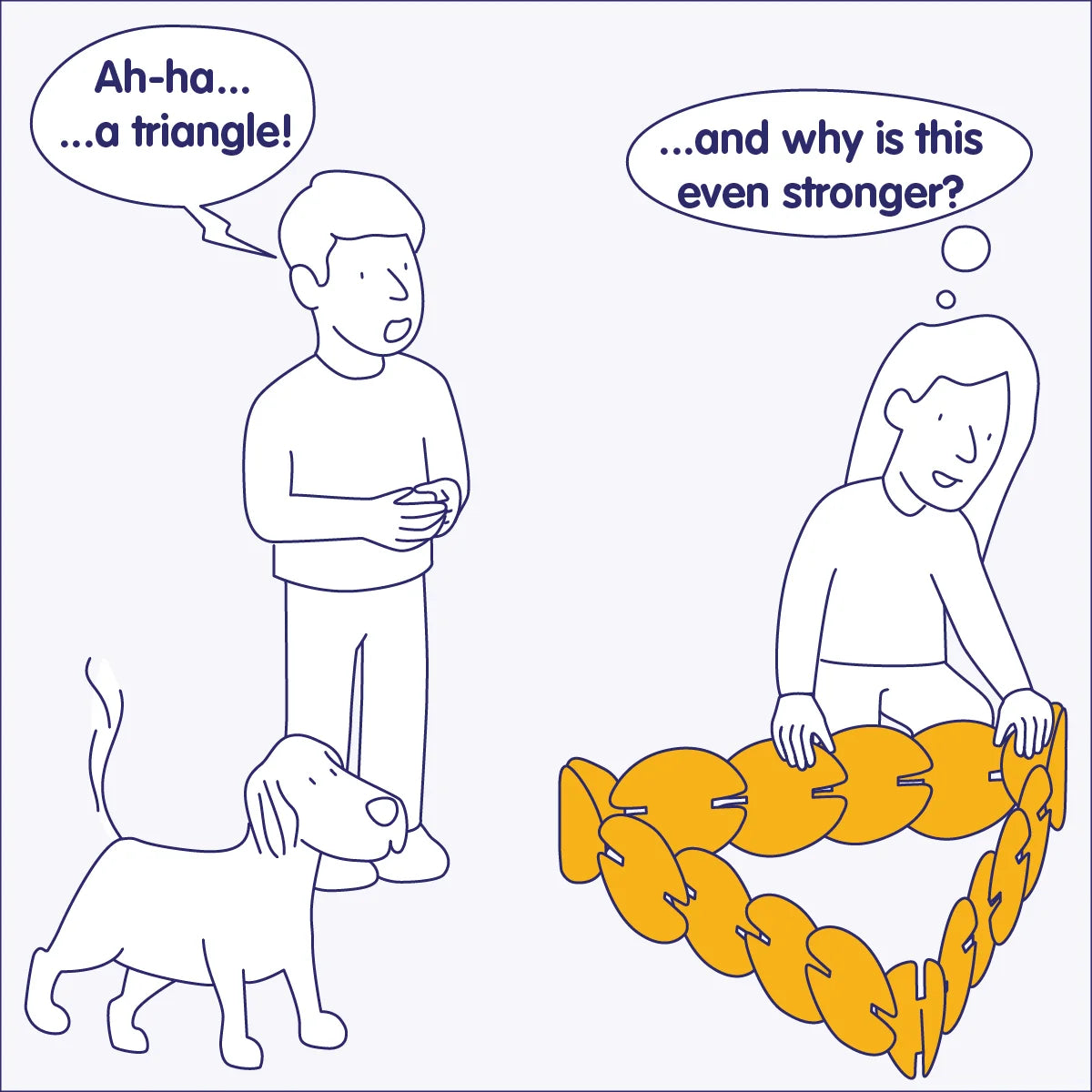 Child builds triangle shapes with noook play® discs, discovering strength and balance through play