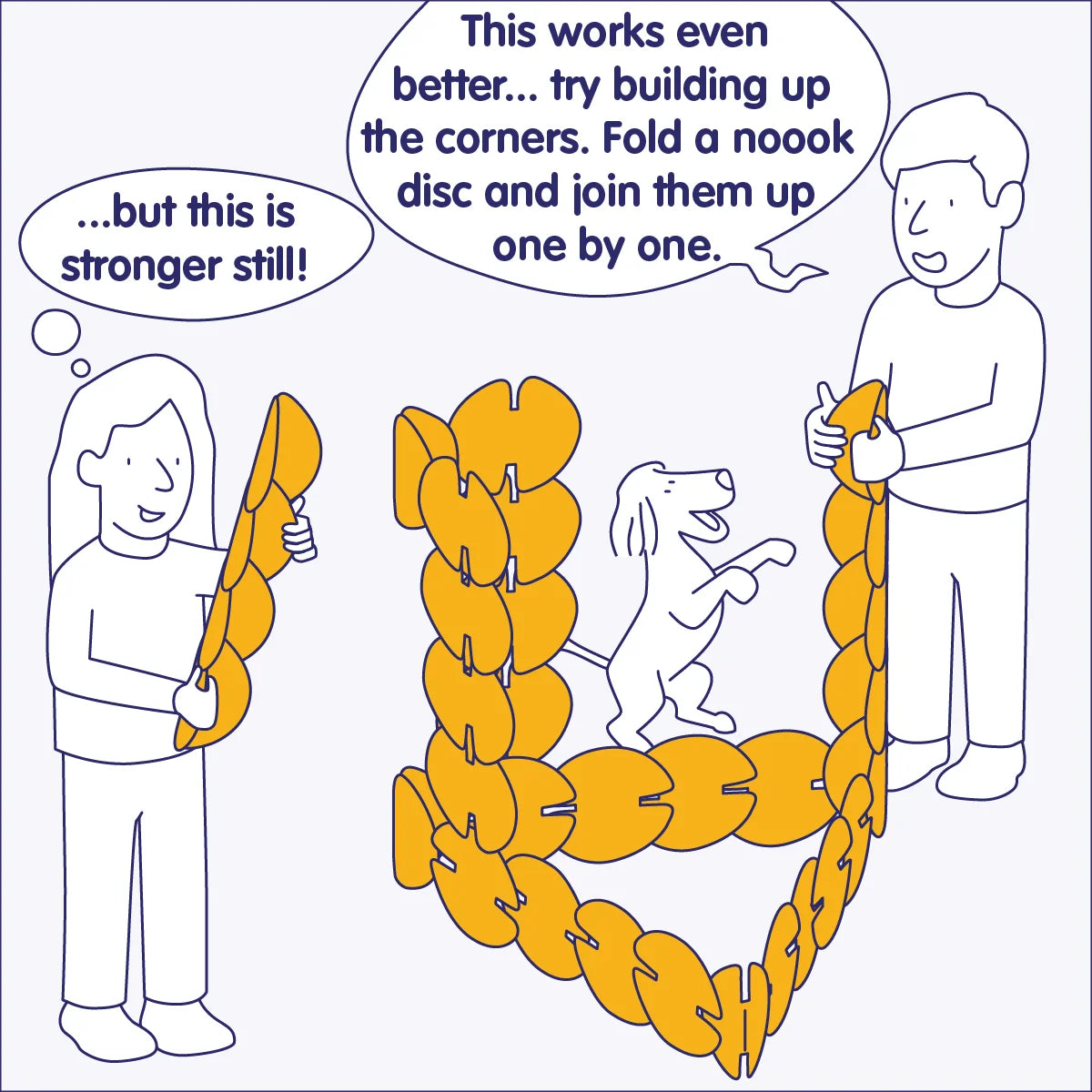 Child folds and joins noook play® discs, discovering how pieces connect to build creative structures