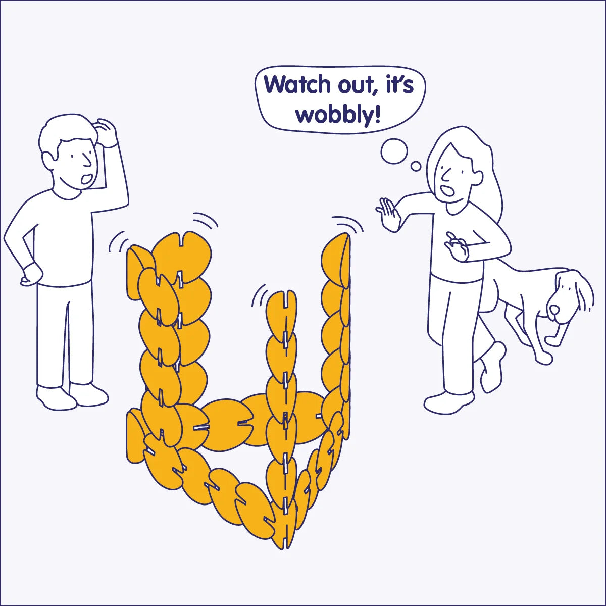 Child steadies a wobbly noook play® build, learning balance, focus, and teamwork through creative play