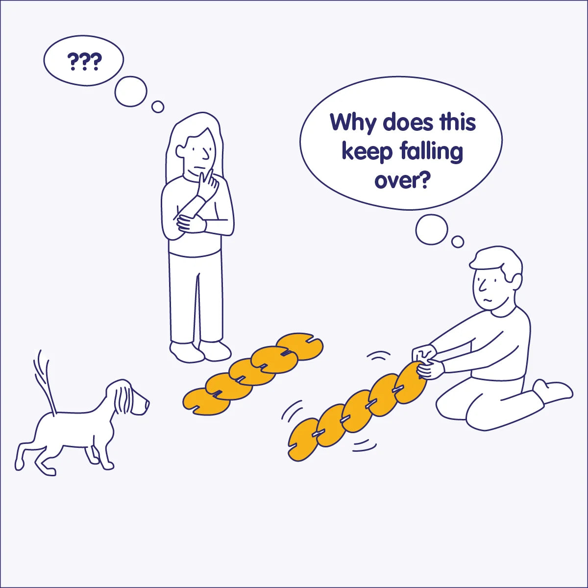 Child puzzled by collapsing noook play® structure, exploring cause and effect through creative play