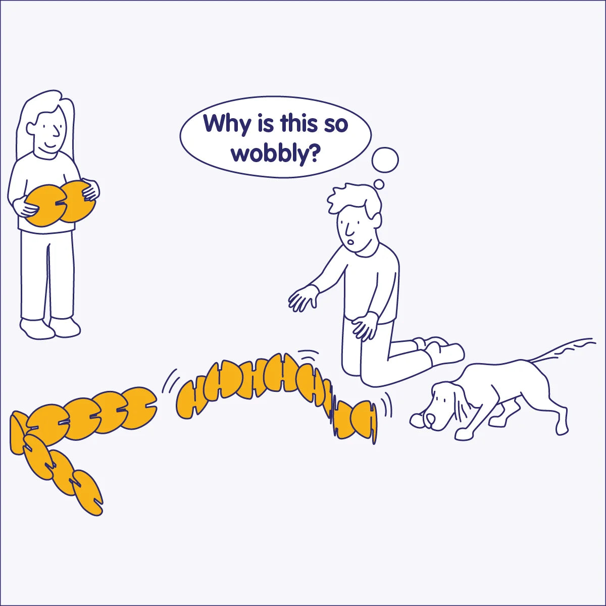 Child examines a wobbly noook play® build, experimenting with balance and design through creative play