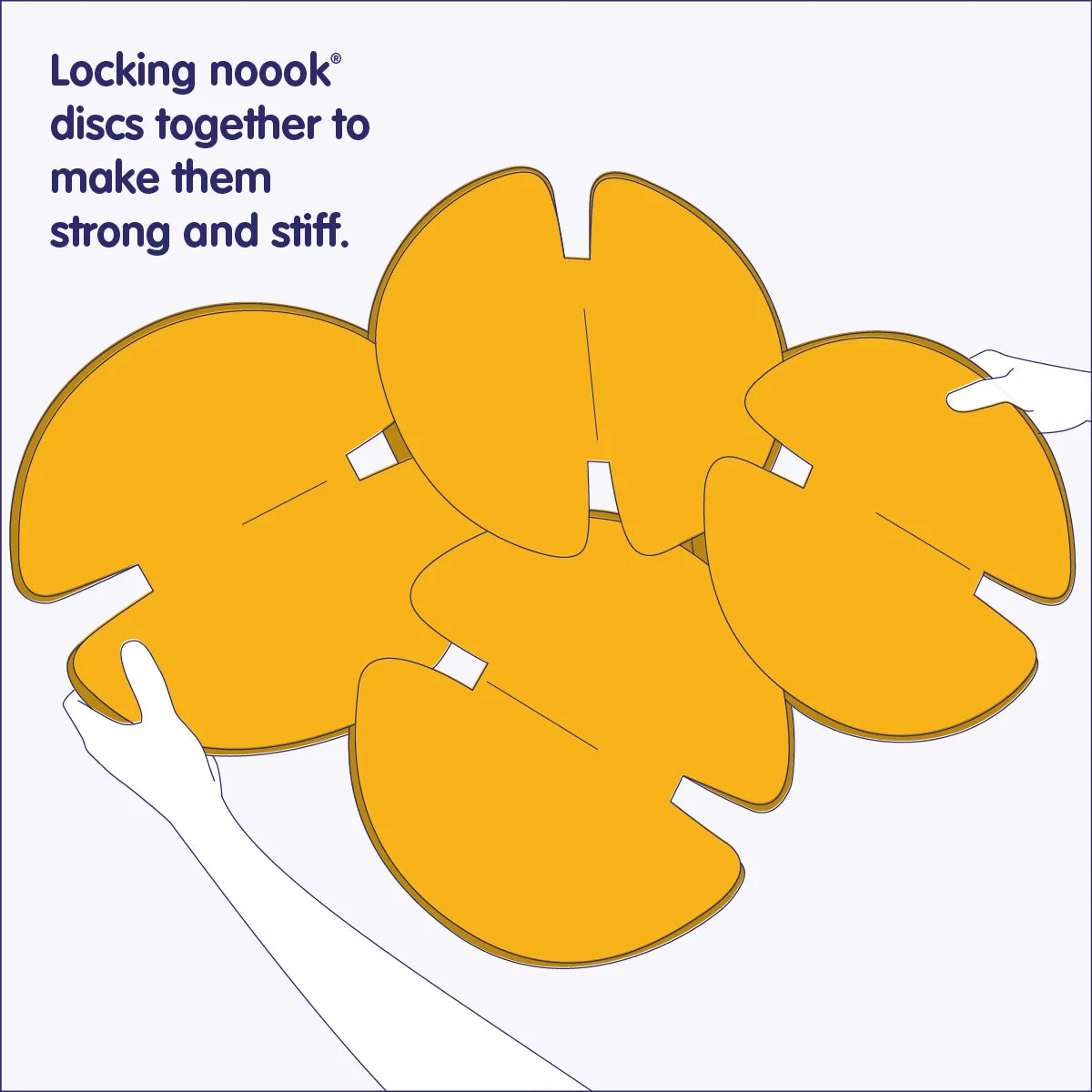 Child builds strong flat surfaces with noook play® discs, learning structure and balance through play