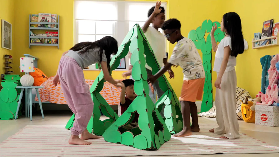 A pyramid build from noook play engineered heavy-duty board
