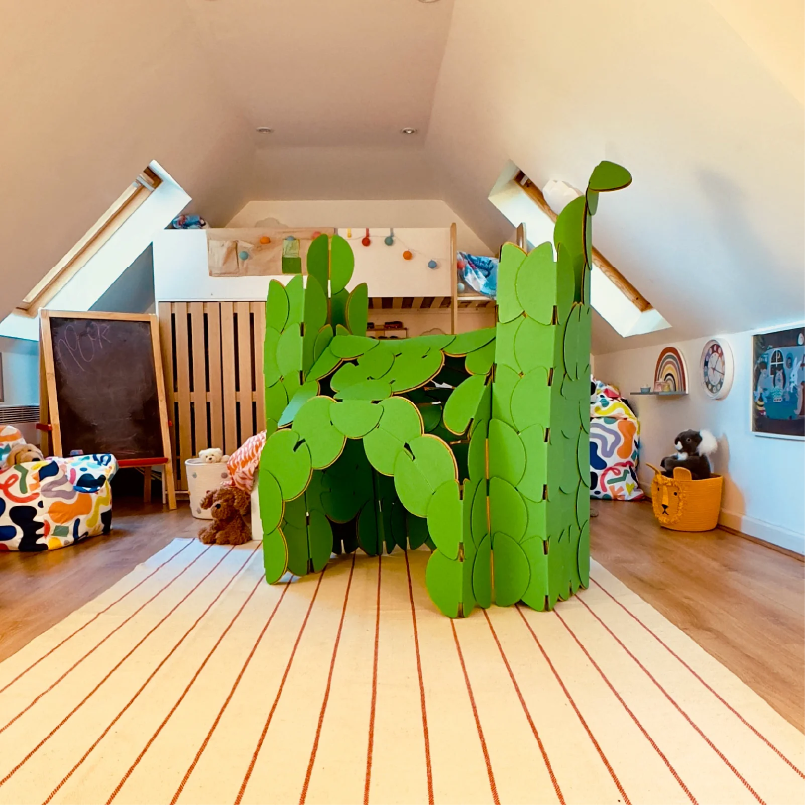 The Castle den sits in a kid's bedroom. Made with 123 noook® discs.
