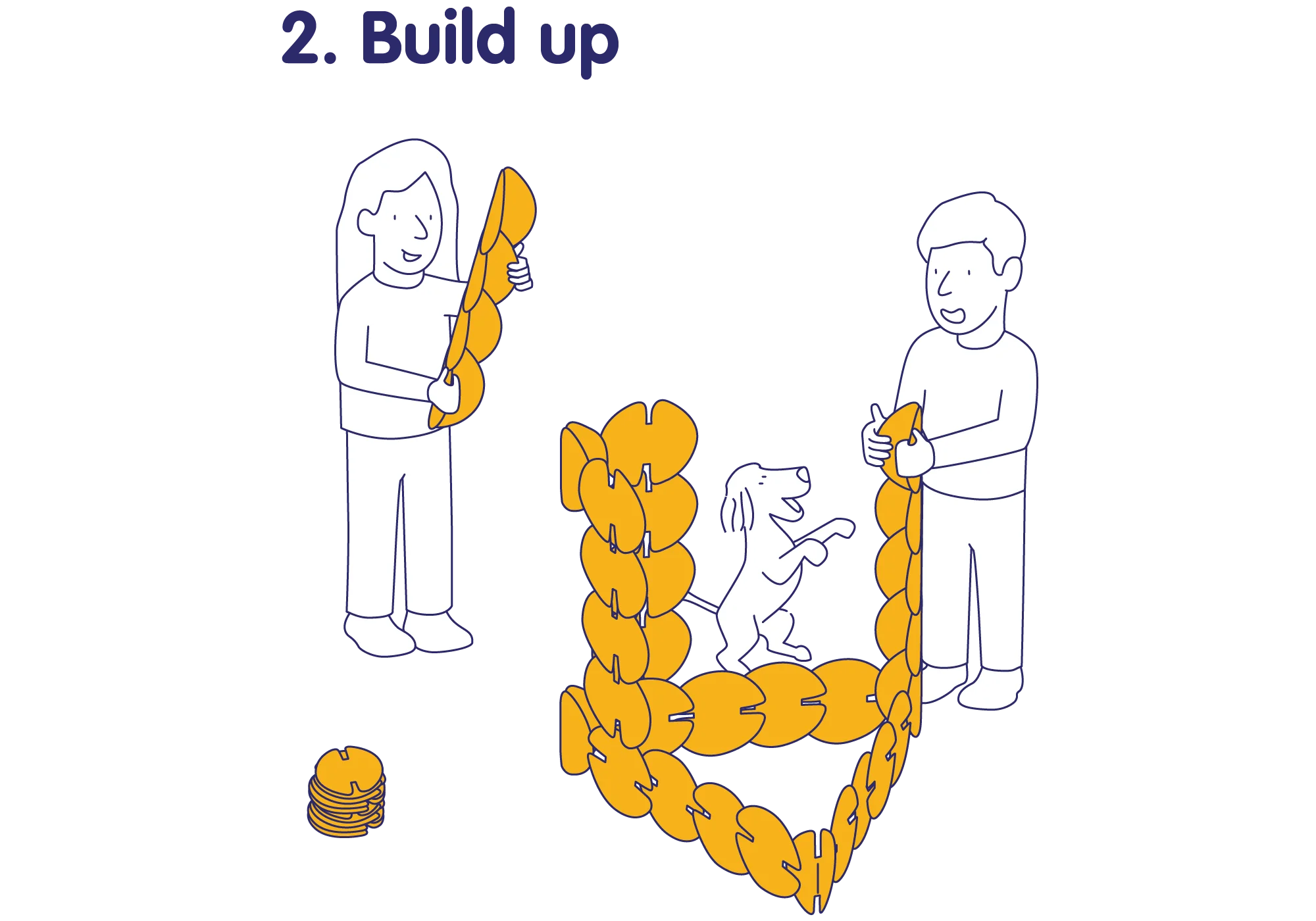 Step 2 of noook play® building guide showing how to slot and connect discs to form stable structures