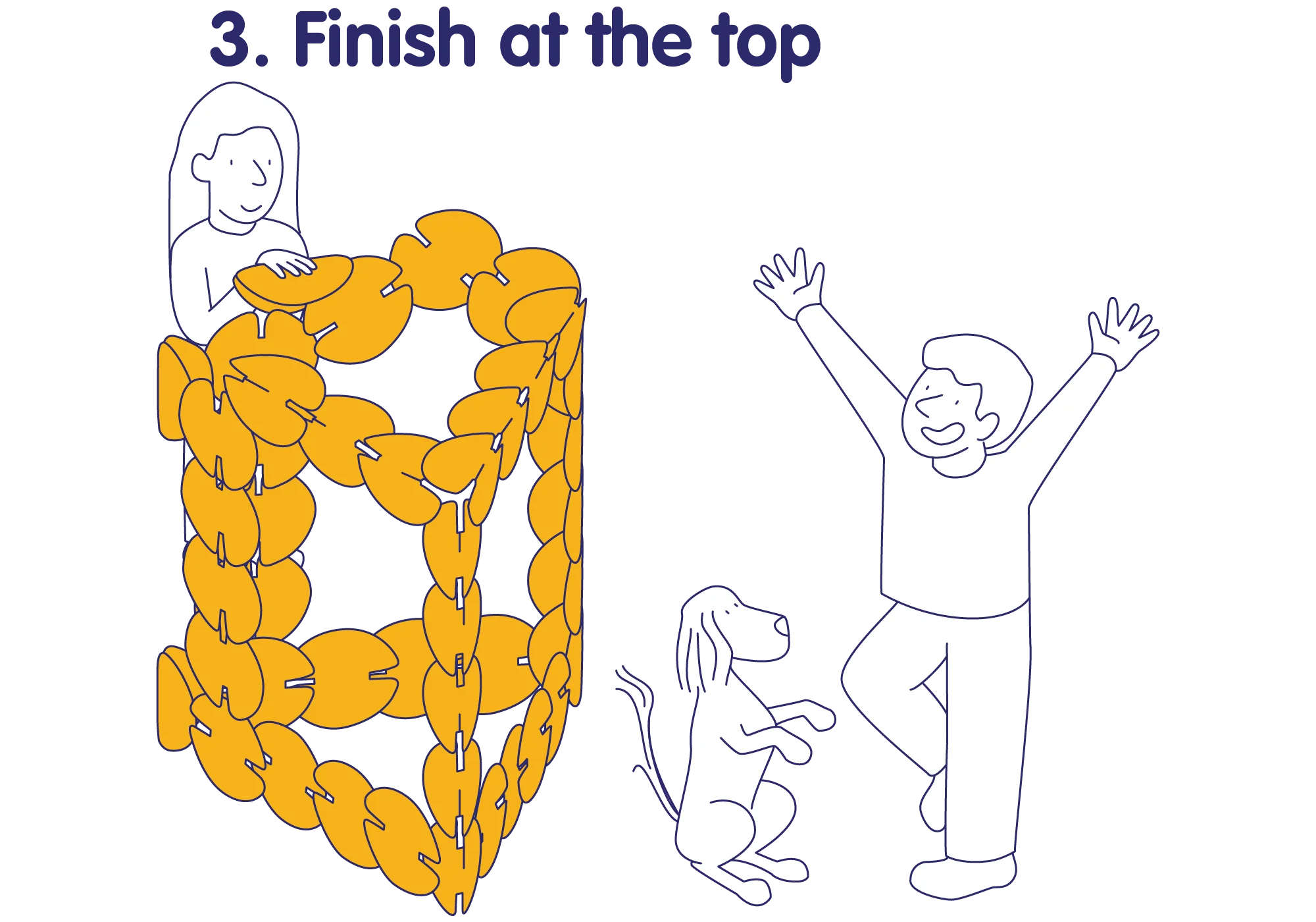 Step 3 of noook play® building guide showing how to complete and stabilise a connected disc structure
