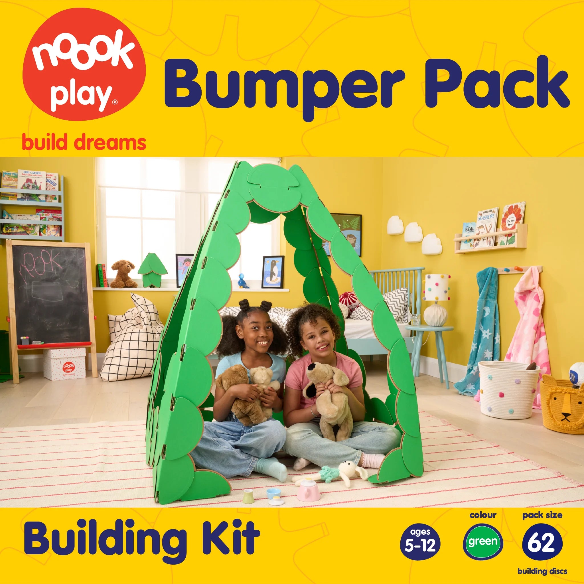 Pack artwork of Bumper Pack, 62 Pieces in green, Building Toy for Kids 5-12 - noook play®