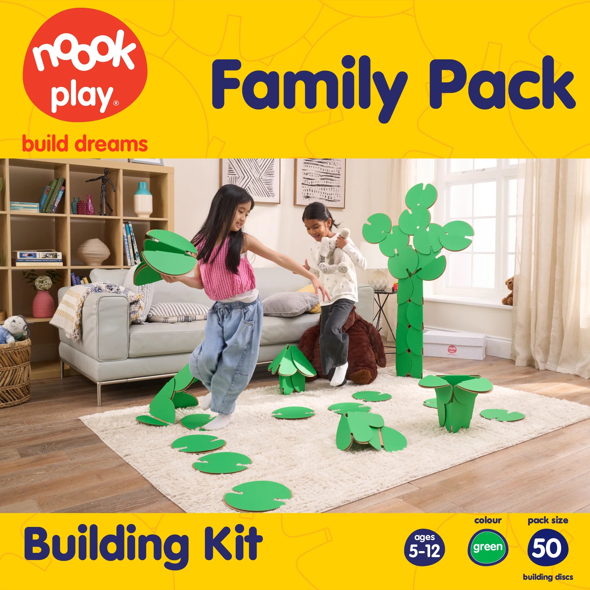 Pack artwork of Family Pack, 50 Pieces in green, Building Toy for Kids 5-12 - noook play®