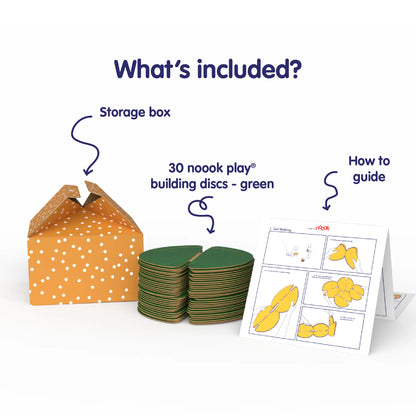 The nook play® Starter Pack contains 30 building discs, a how to guide, an inspiration booklet and a storage box