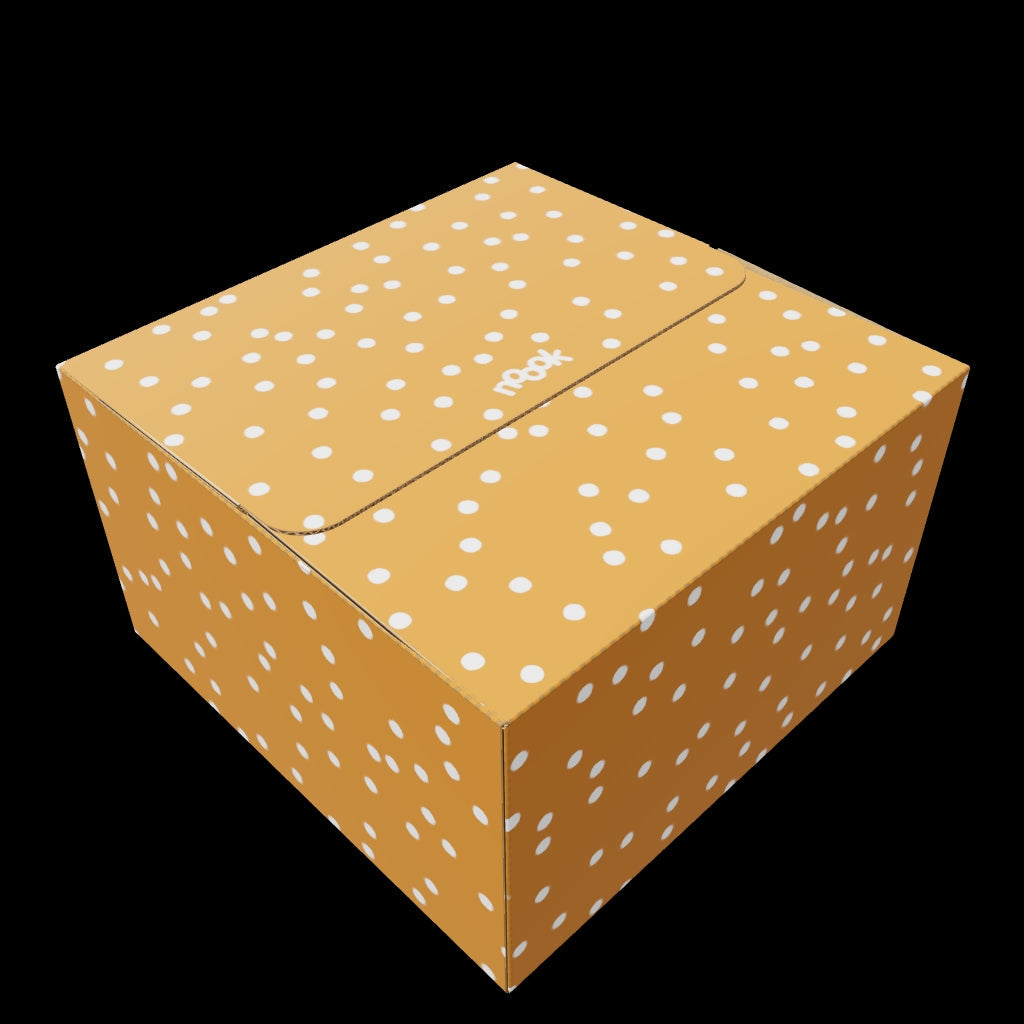 3D model of a closed noook play® storage box showing compact, durable design for disc storage