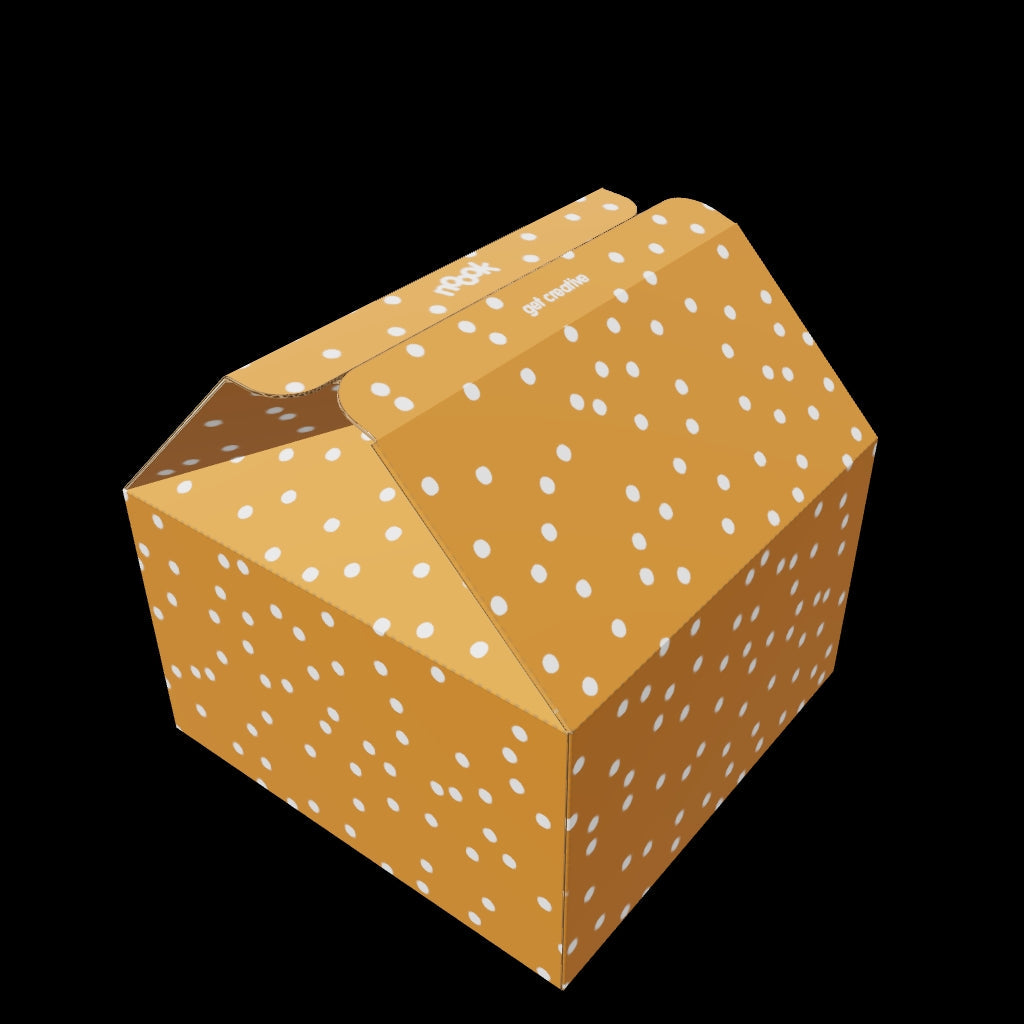 3D model of a partially open noook play® storage box showing compact, durable design for disc storage