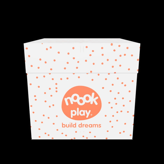 3D model of closed noook play® Storage Box for 50–62 discs, showing durable, recyclable design