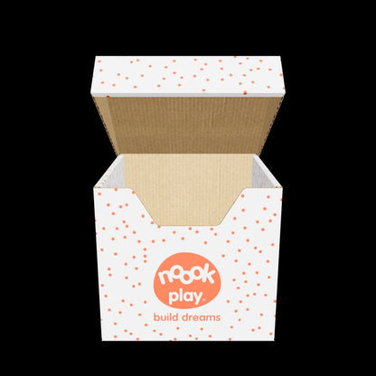 3D model of open noook play® Storage Box for 50–62 discs, showing durable, recyclable design